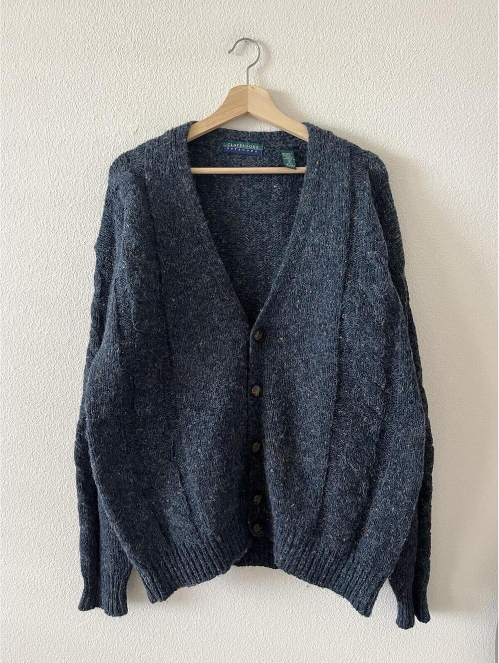 Claybrooke Outdoors Wool Blend Tweed Cardigan Sweater L